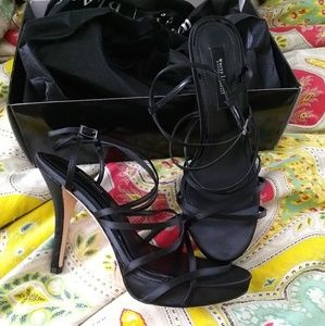 Black Satin Strappy Heels NIB